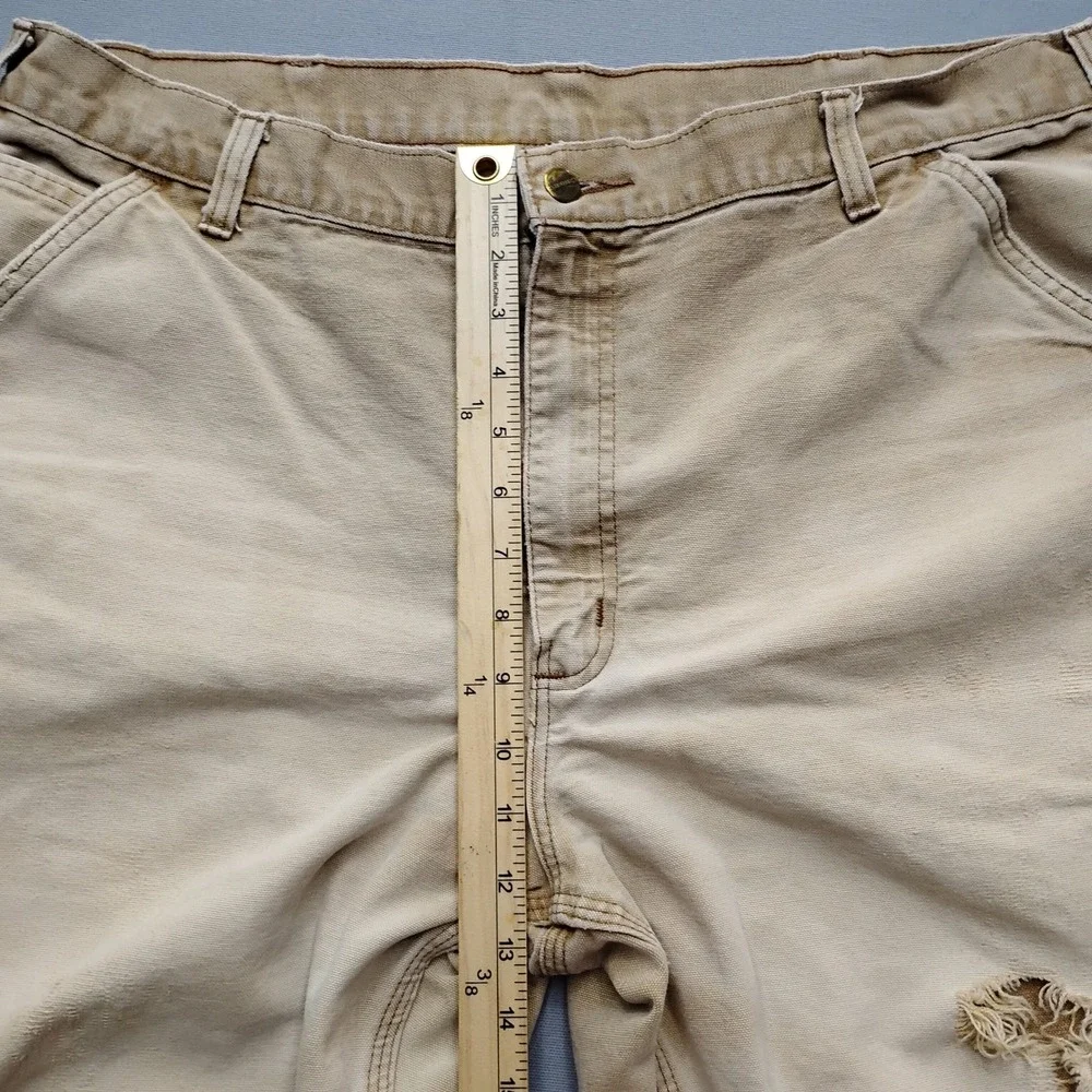 Vintage Carhartt Thrashed Carpenter Pants Tan Canvas Workwear 40x30 Distressed